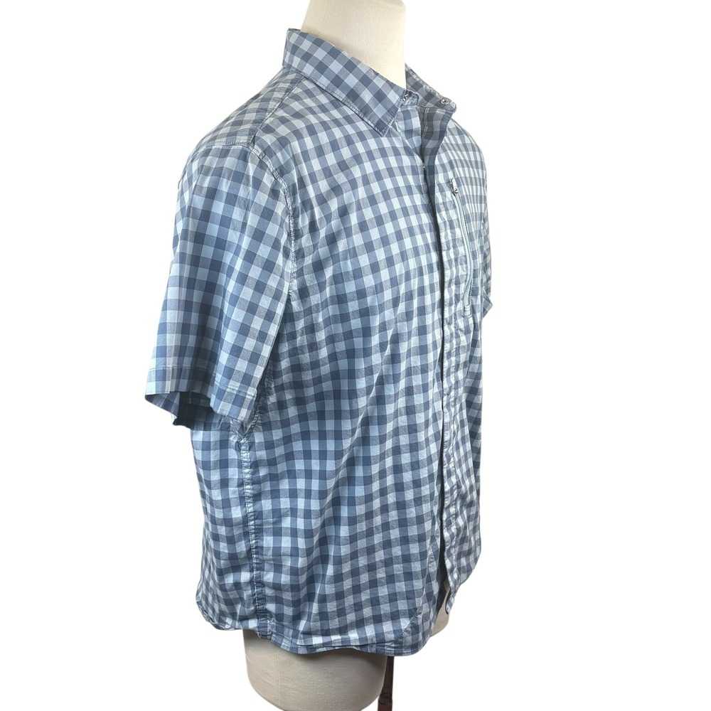Alaskan Hardgear Men's XL Slim Fit Blue Gingham Short Sleeve Shirt Zipper Pocket - Picture 3 of 9